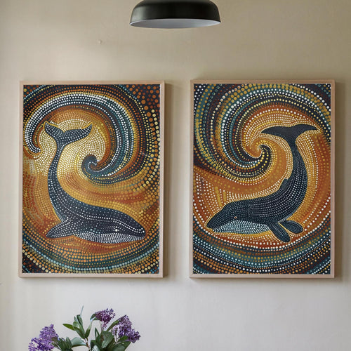 Aboriginal Set of 2 Whale Prints showcasing aboriginal wall art, a great pick for set of 2 prints lovers