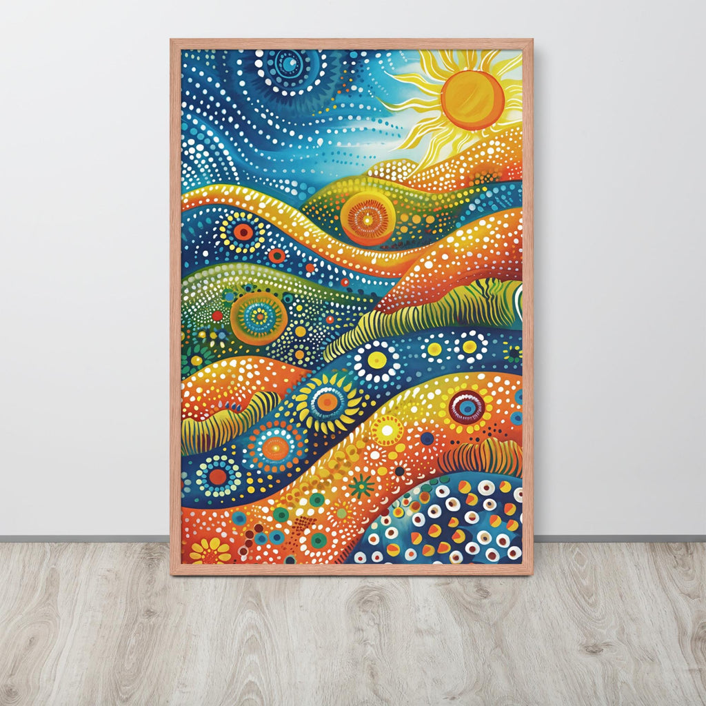 Aboriginal Dot Art Sunrsie Print with cultural art details, curated for psychedelic art interiors