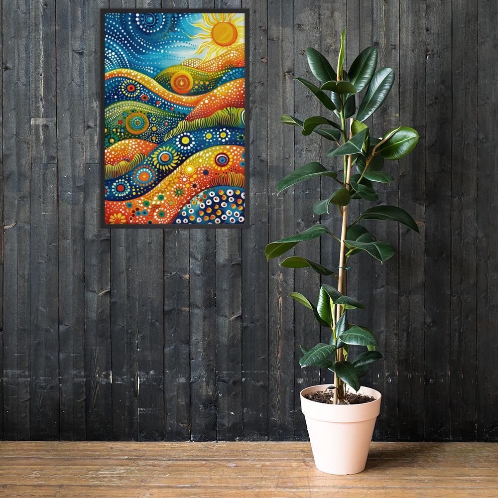 Aboriginal Dot Art Sunrsie Print showcasing aboriginal wall art, a great pick for funky wall art lovers