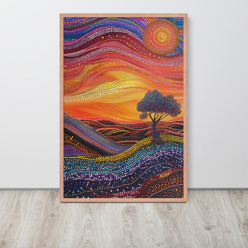 Aboriginal Dot Print with funky wall art details, curated for sunset landscape art interiors