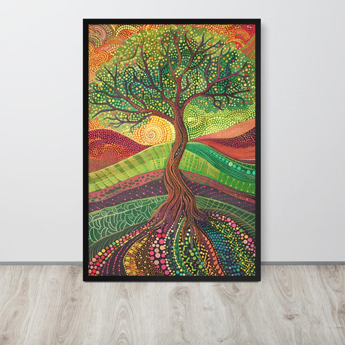 Aboriginal Art Print hanging as vibrant wall art decor with a indigenous poster look