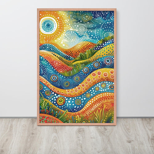Sunrise Aboriginal Print with colorful wall art details, curated for psychedelic art interiors