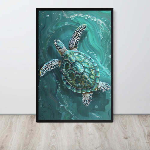 Abstract Sea Turtle Wall Art displayed in a modern room, ideal boho wall art accent for turtle poster