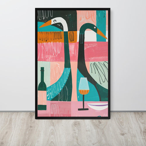 Abstract Swan Wall Art with bar art details, curated for vintage animal art interiors
