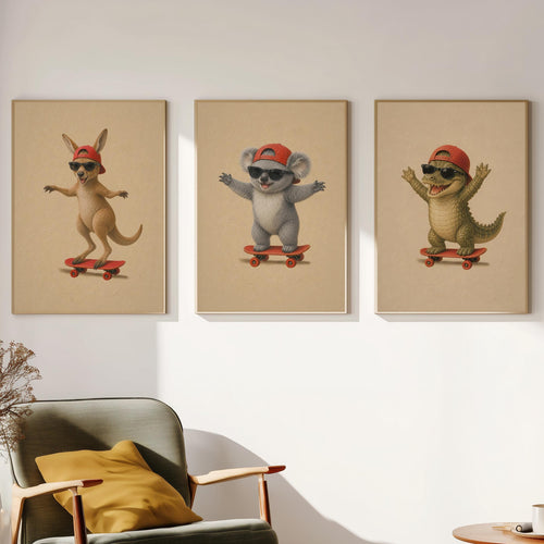 Australian Animal Nursery Set of 3 Prints featuring 3 piece wall art, perfect nursery animal set for home decor