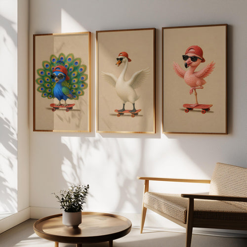 Baby Bird Set of 3 Prints styled on a wall, blending 3 poster set and nursery animal set inspiration