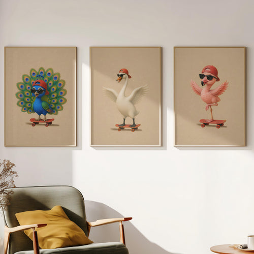 Baby Bird Set of 3 Prints featuring 3 piece wall art, perfect kids bedroom art set for home decor