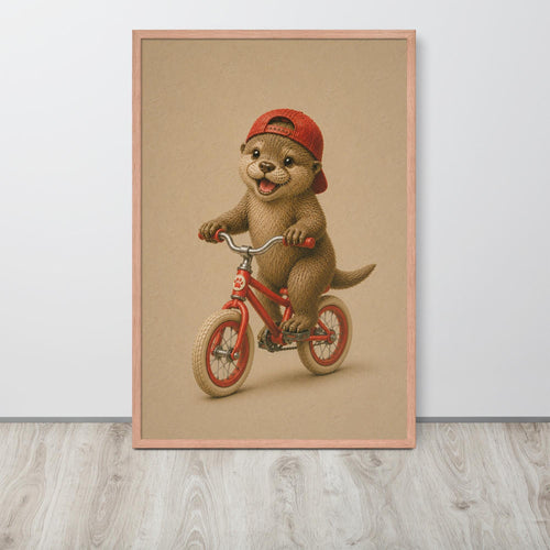 Baby Otter Bicycle Nursery Wall Art displayed in a modern room, ideal boy nursery decor accent for otter print