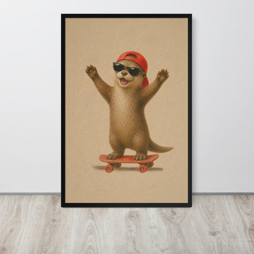 Baby Otter Skateboard Wall Art mockup highlighting baby otter print and otter gifts style