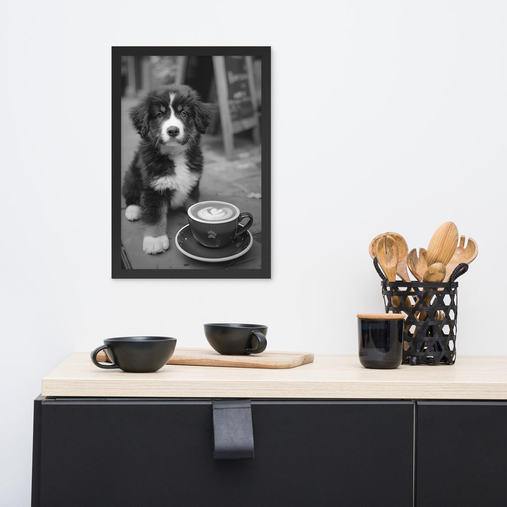 Bernese Mountain Dog Black & White Print styled on a wall, blending bernese mountain dog and dog photography inspiration