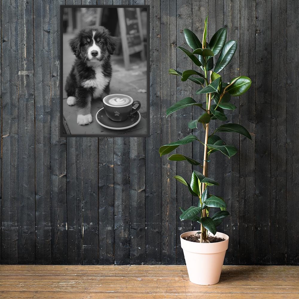 Bernese Mountain Dog Black & White Print mockup highlighting black and white dog and minimalist dog art style