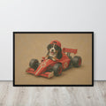 Bernese Mountain Dog Racing Car Wall Art mockup highlighting f1 dog and nursery dog style
