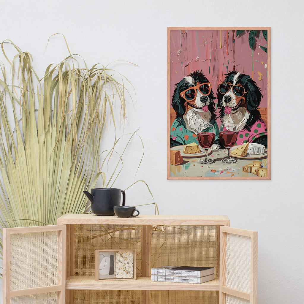 Bernese Mountain Dog Oil Painting Style Wall Art displayed in a modern room, ideal bernese dog print accent for funny bernese dog