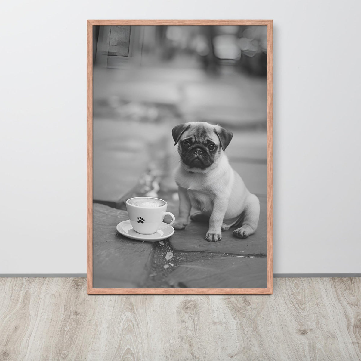 Pug Black & White Print with dog photography details, curated for pug wall art interiors