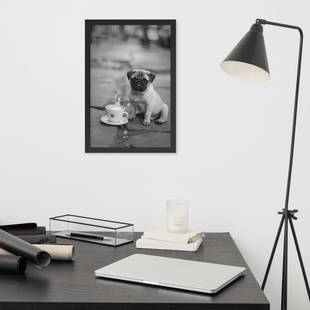 Pug Black & White Print showcasing black white photo, a great pick for monochrome puppy art lovers