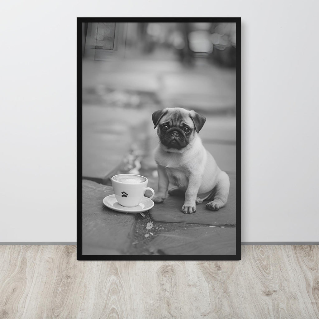 Pug Black & White Print displayed in a modern room, ideal black white prints accent for pug print