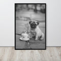 Pug Black & White Print displayed in a modern room, ideal black white prints accent for pug print