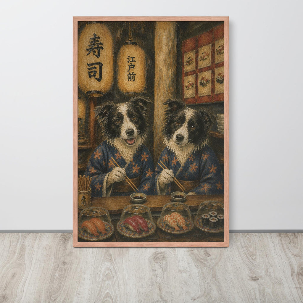 Border Collie date Japanese Bar Wall Art Print hanging as whimsical dog decor with a dog wall art look