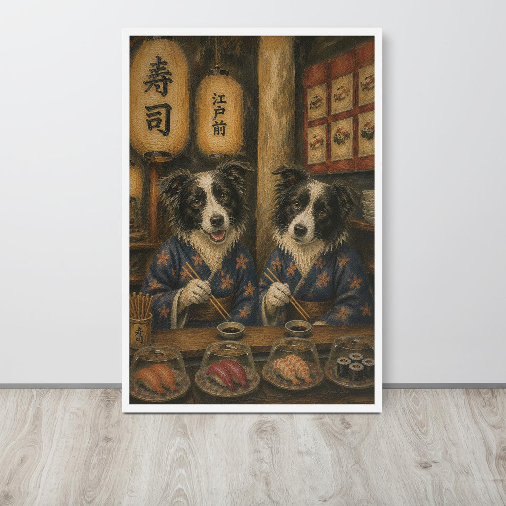 Border Collie Japanese Bar Wall Art Print lifestyle photo capturing funny dog art, suited to border collie spaces