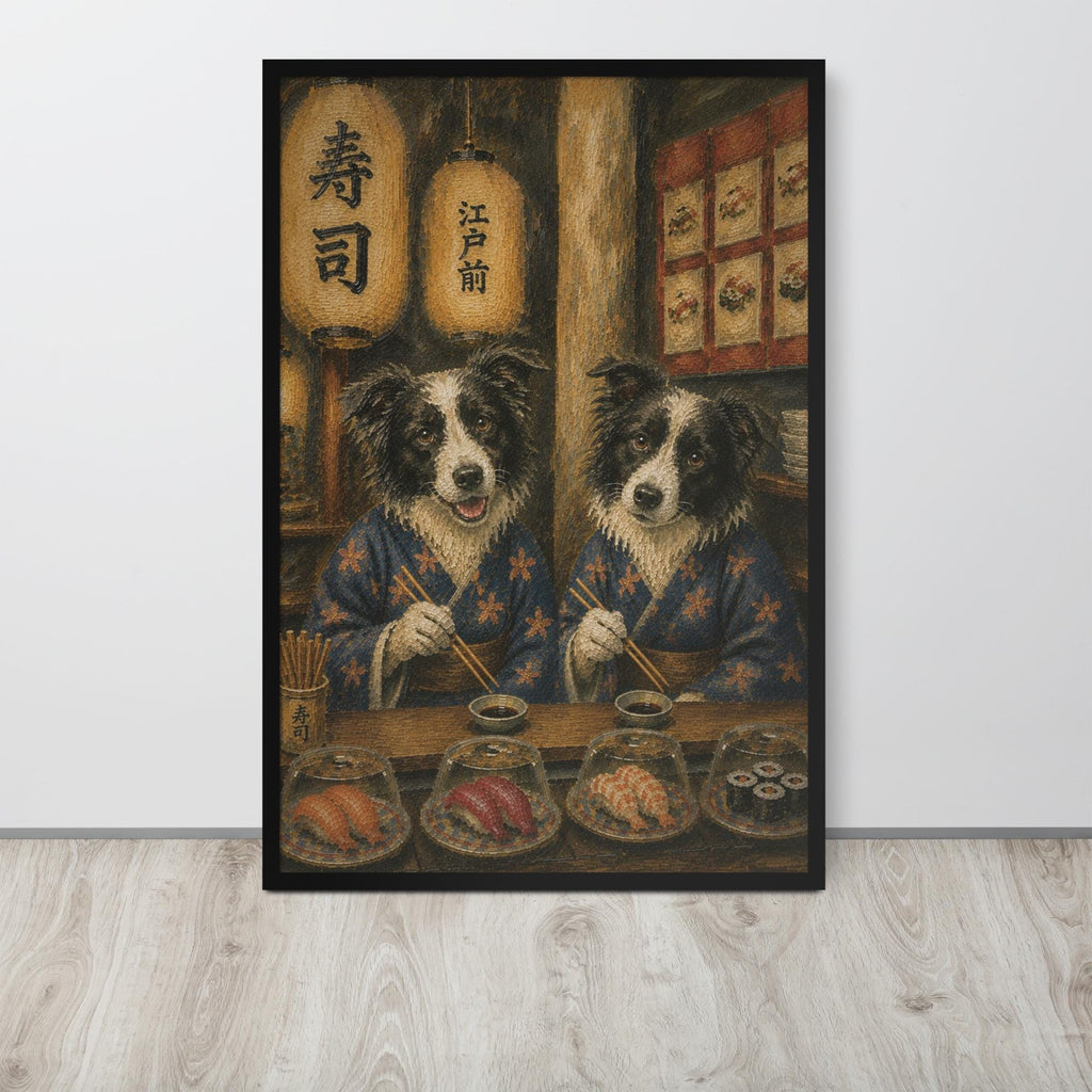 Border Collie Japanese Bar Wall Art Print with dog painting details, curated for whimsical art interiors
