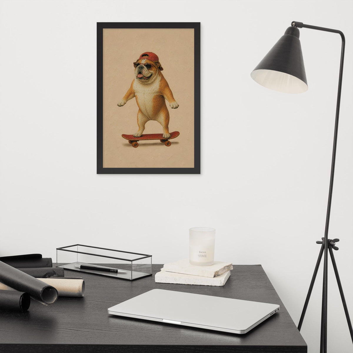 Bulldog Dog Skateboard Wall Art showcasing bulldog poster, a great pick for funny nursery art lovers