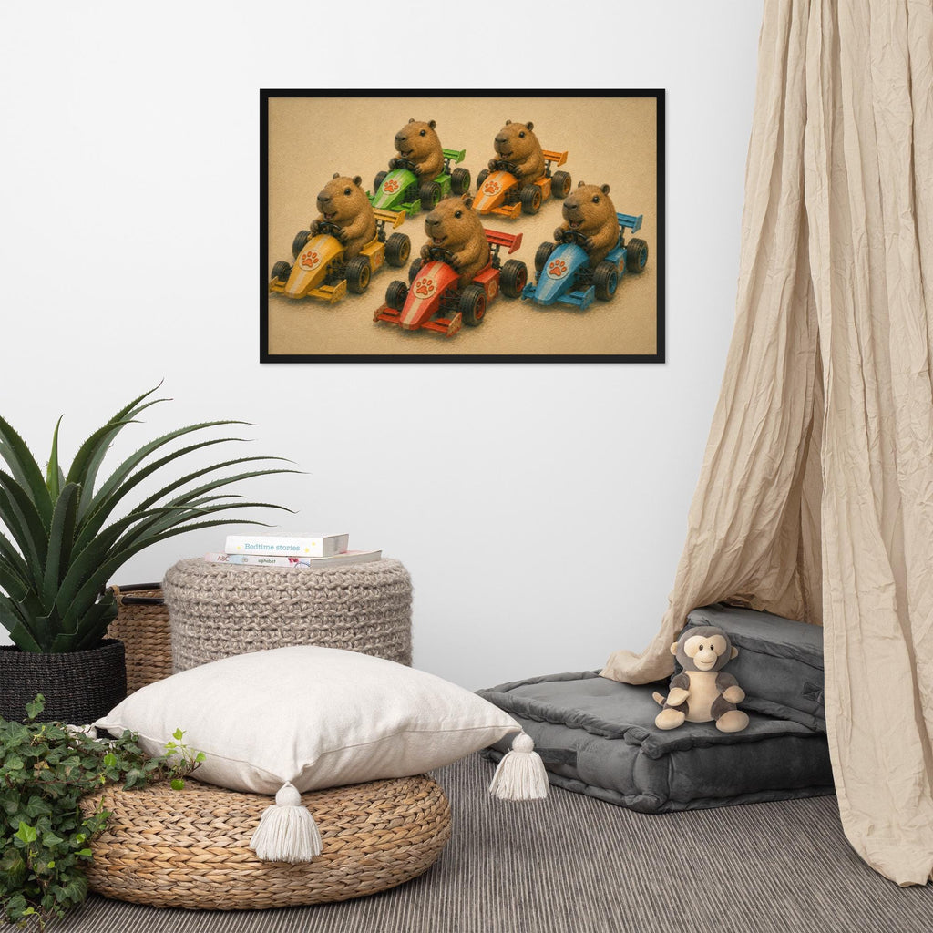 Capybara Race Car Nursery Wall Art showcasing capybara bedroom, a great pick for cottagecore capybara lovers