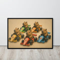 Capybara Race Car Nursery Wall Art displayed in a modern room, ideal capybara nursery accent for f1 wall art
