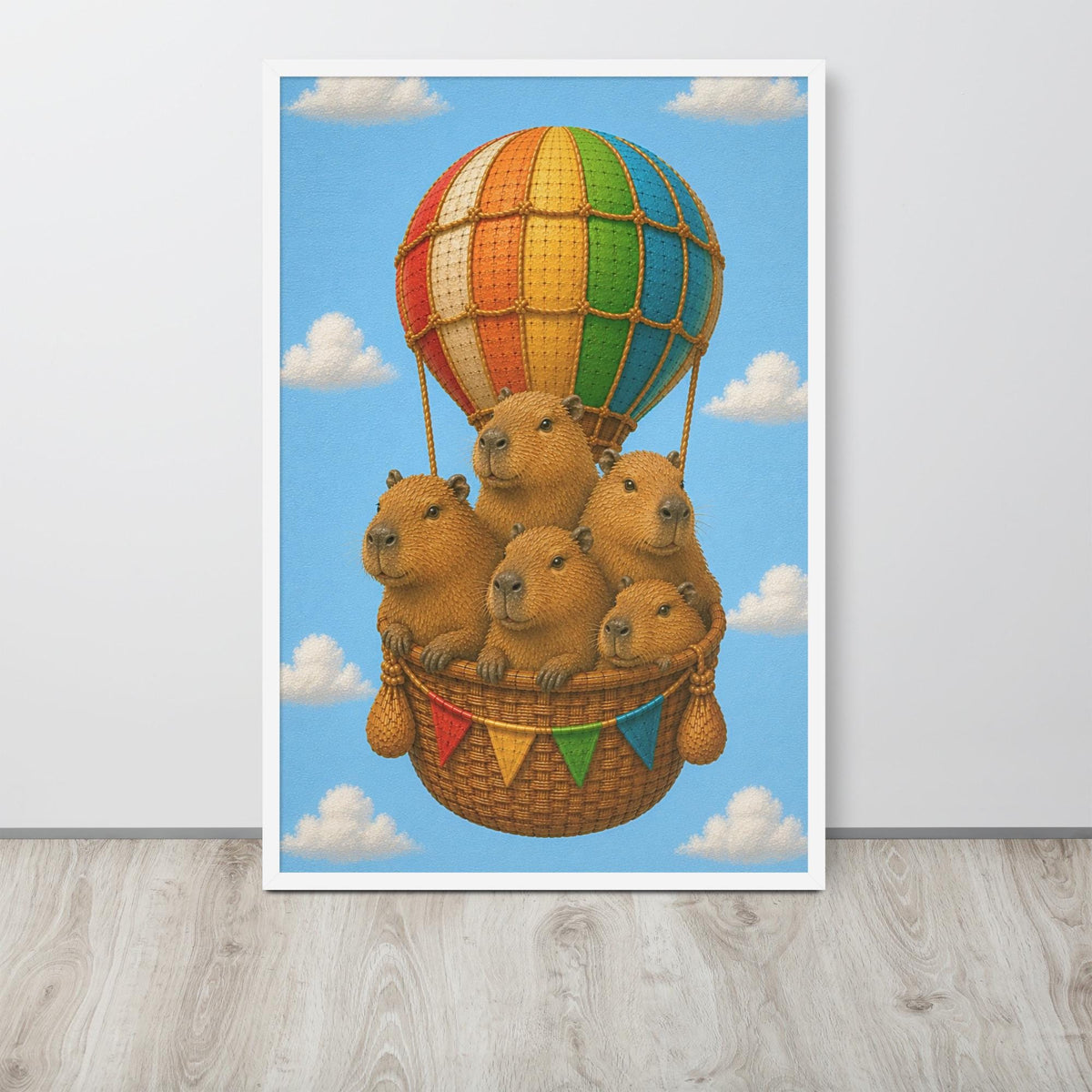 Capybaras Hot Air Balloon Nursery Wall Art with capybara bathroom details, curated for hot air balloon art interiors