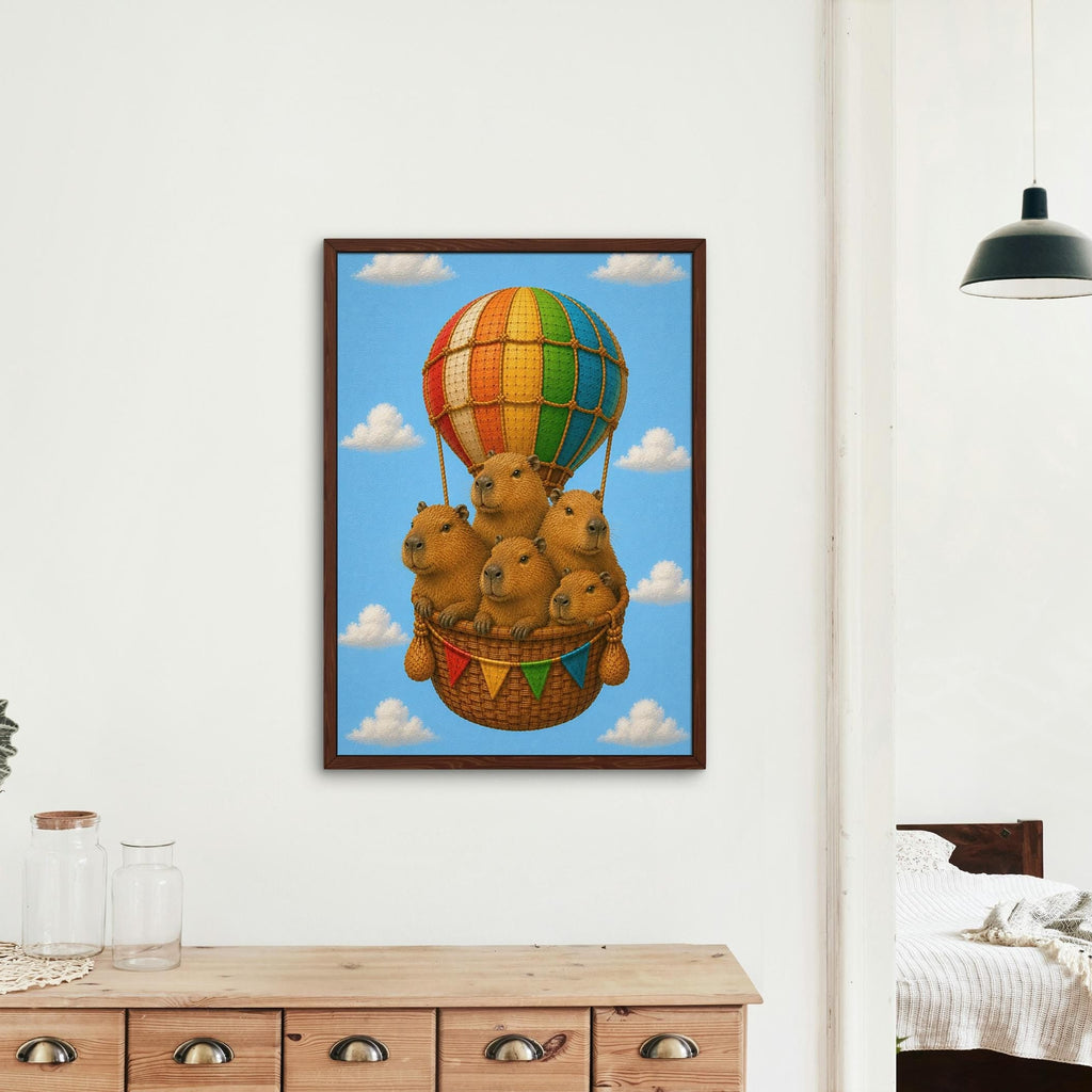 Capybaras Hot Air Balloon Nursery Wall Art featuring baby capybara, perfect capybara gifts for home decor