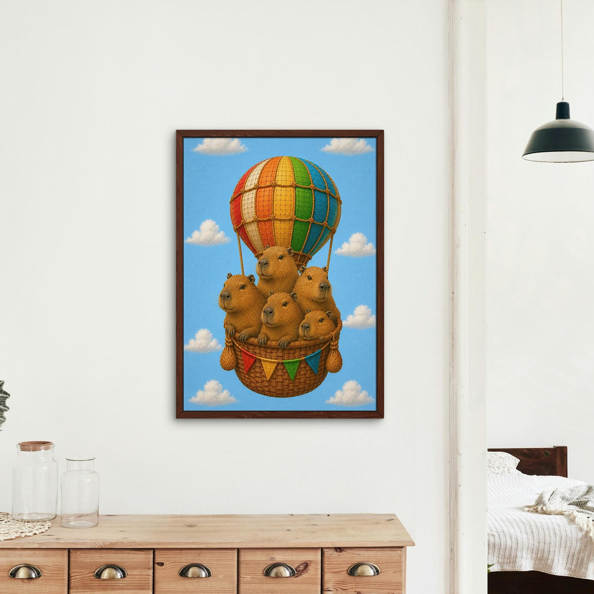 Capybaras Hot Air Balloon Nursery Wall Art featuring baby capybara, perfect capybara gifts for home decor
