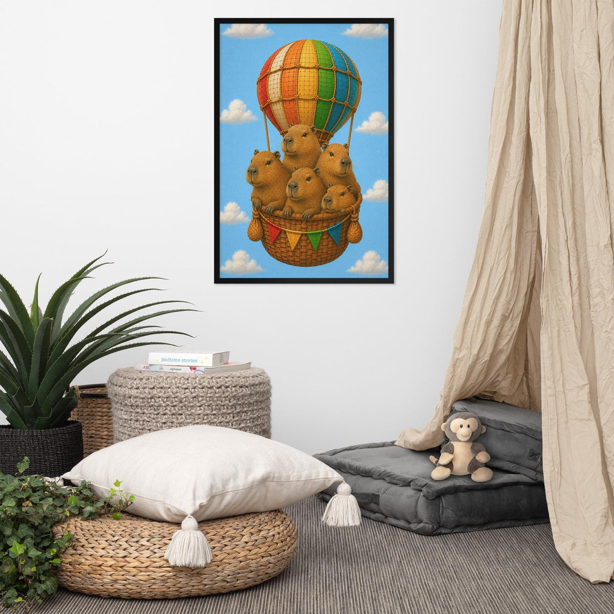 Capybaras Hot Air Balloon Nursery Wall Art showcasing capybara air balloon, a great pick for capybara poster lovers