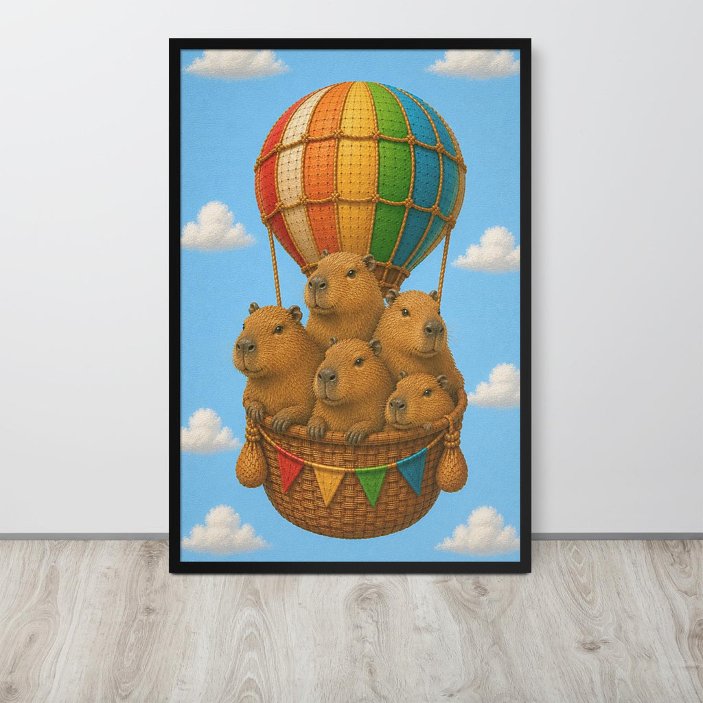 Capybaras Hot Air Balloon Nursery Wall Art mockup highlighting capybara art and capybara print style