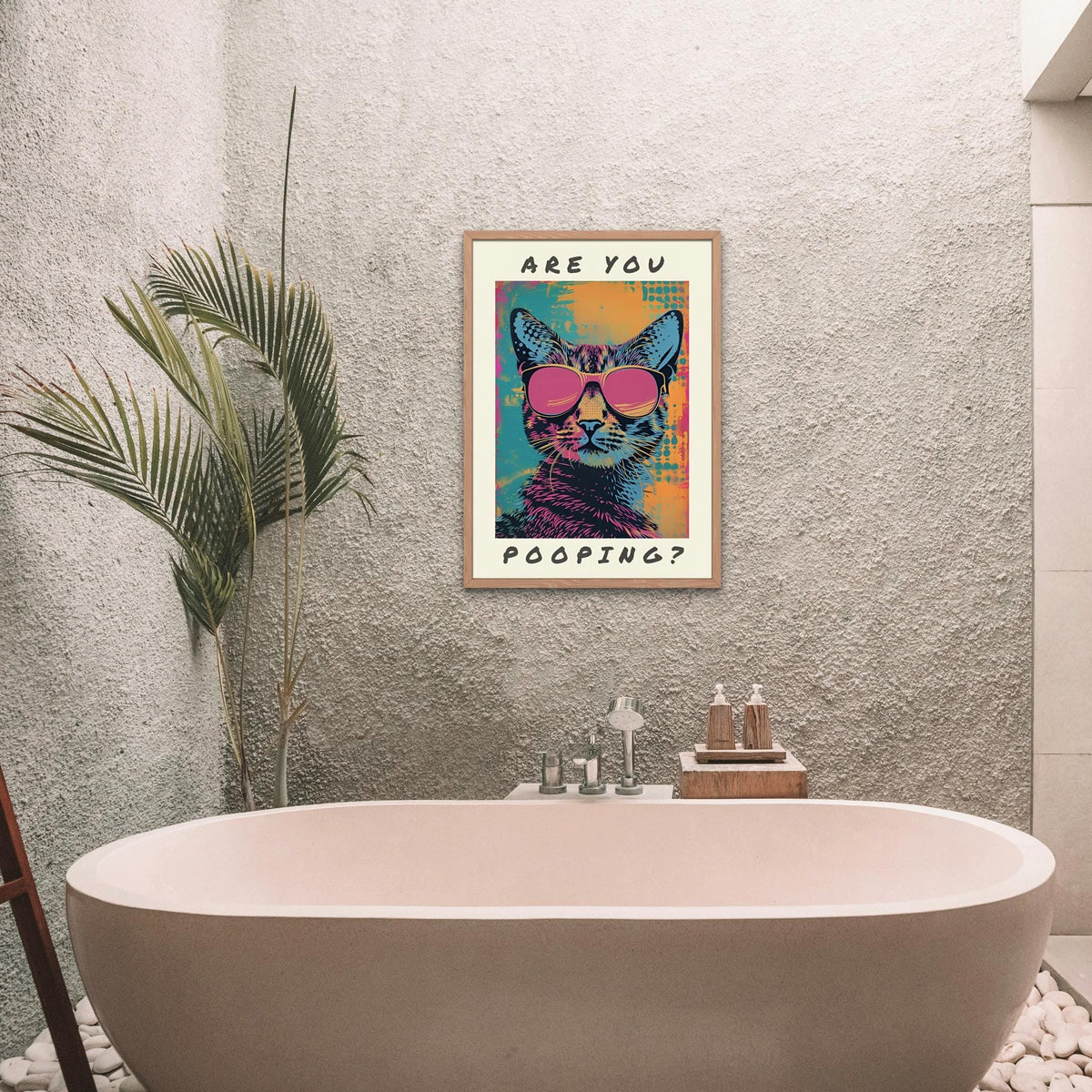 Cat Bathroom Pop Art Print featuring are you pooping art, perfect funny bathroom decor for home decor