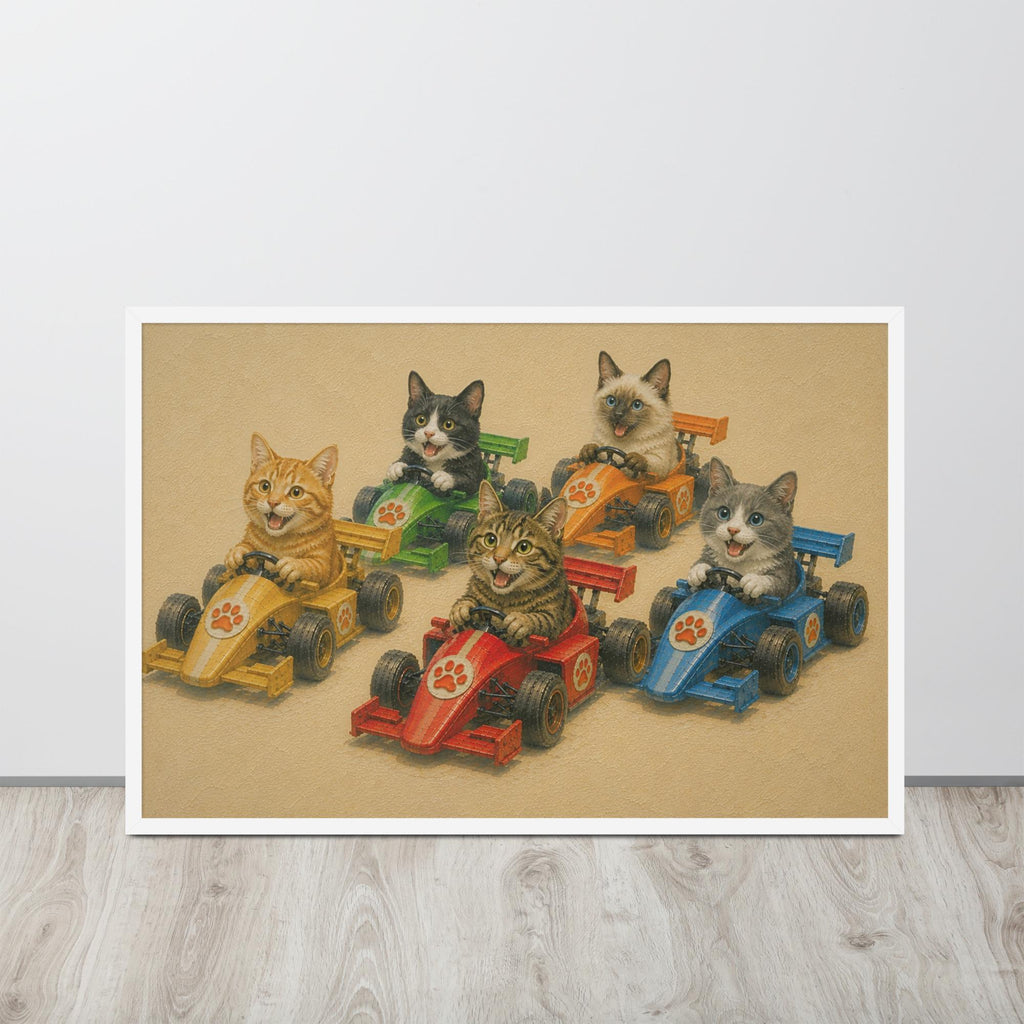 Cats Race Car F1 Nursery Wall Art with formula one nursery details, curated for whimsical cat interiors