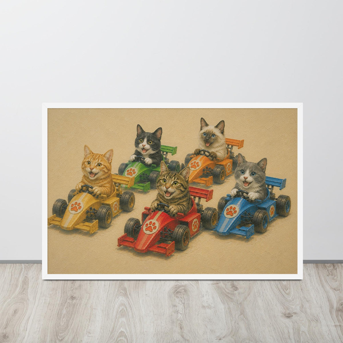 Cats Race Car F1 Nursery Wall Art with formula one nursery details, curated for whimsical cat interiors