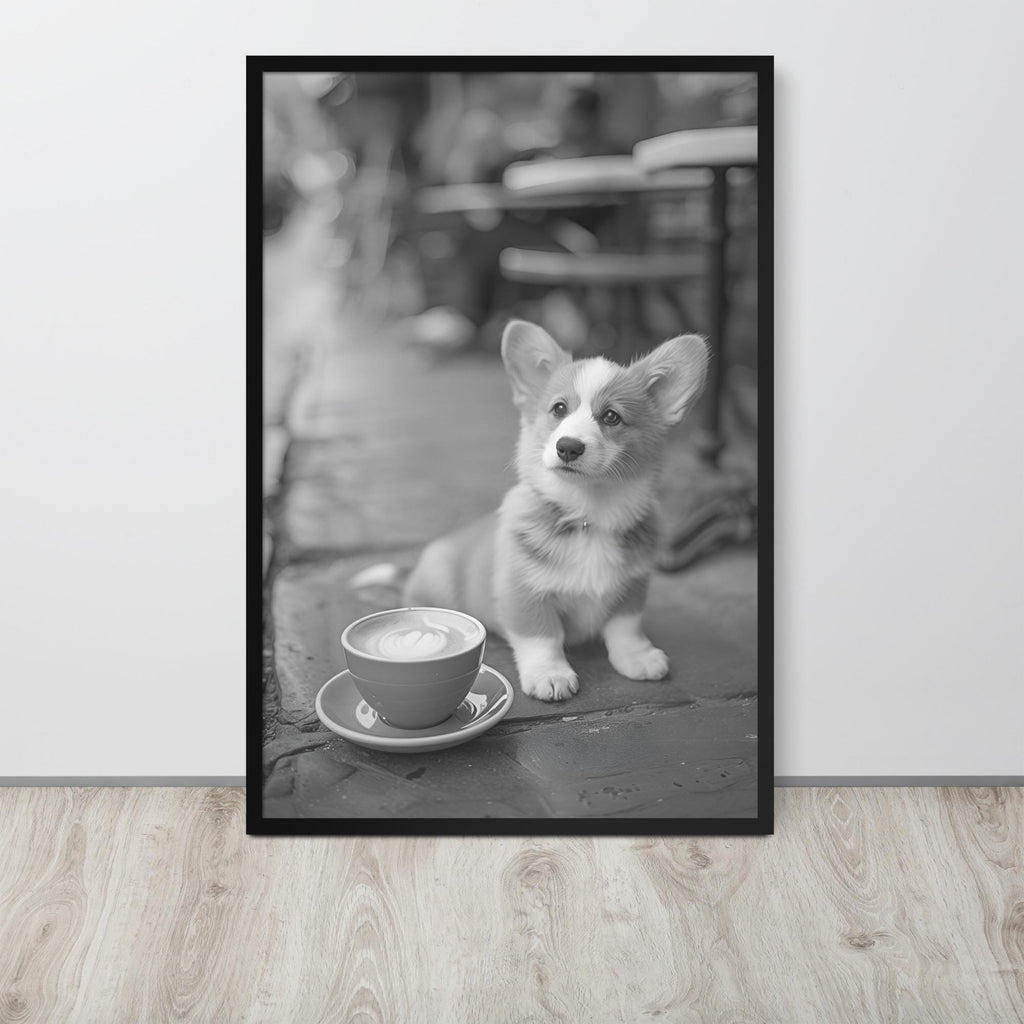 Corgi Black & White Print displayed in a modern room, ideal black white prints accent for minimalist dog art