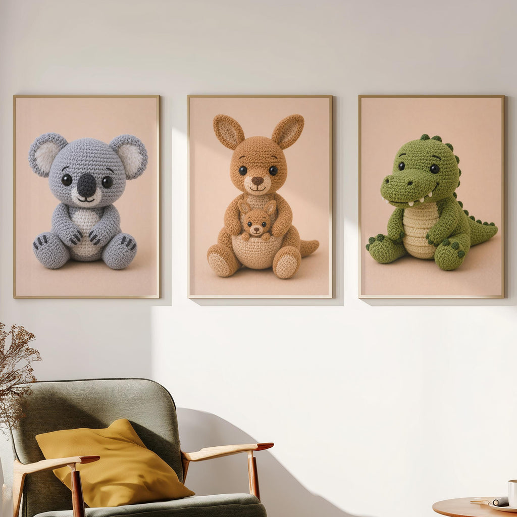 Australian Animal Nursery Set of 3 Prints featuring 3 piece wall art, perfect koala nursery for home decor