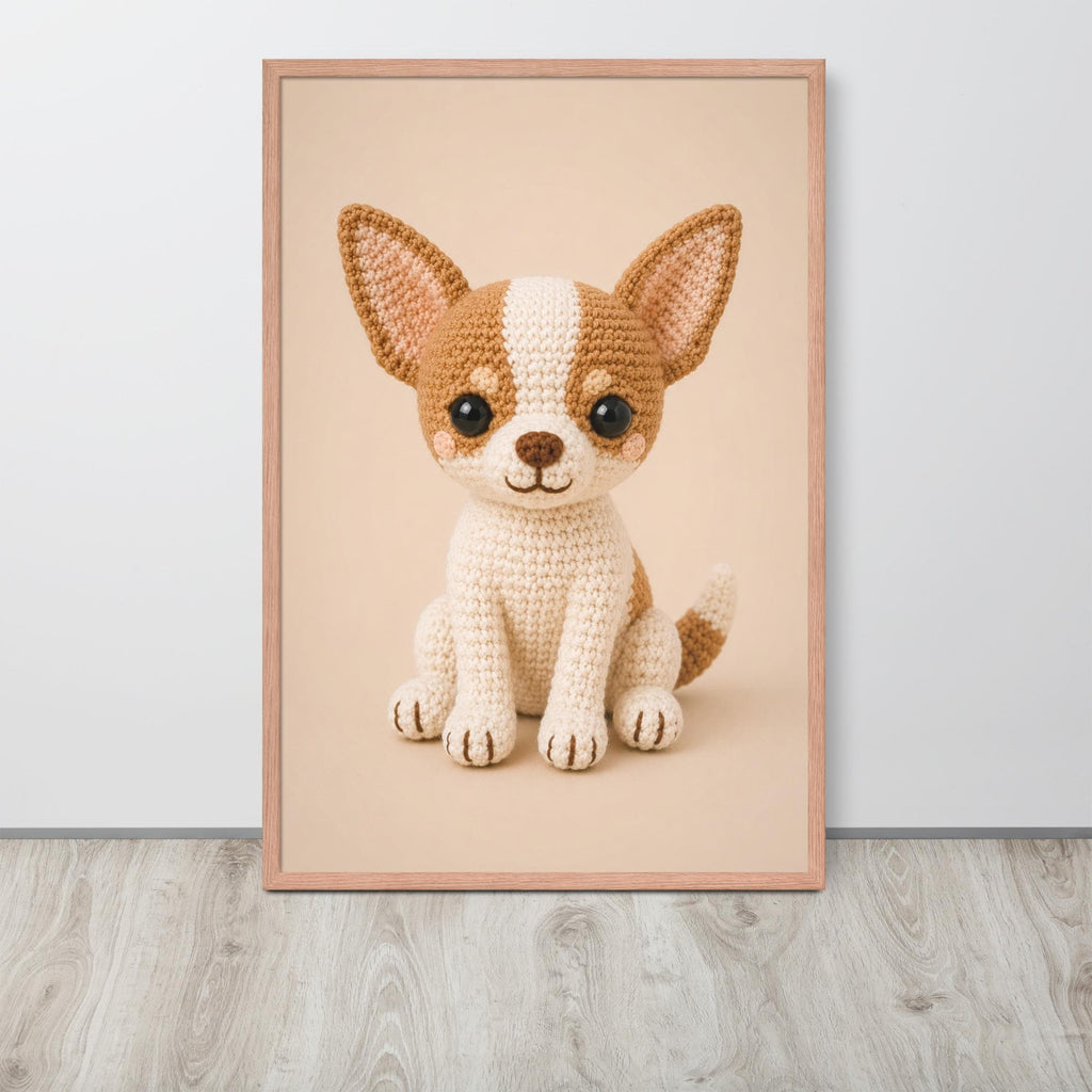 Crochet Chihuahua Dog Wall Art Print displayed in a modern room, ideal chihuahua nursery accent for cute chihuahua