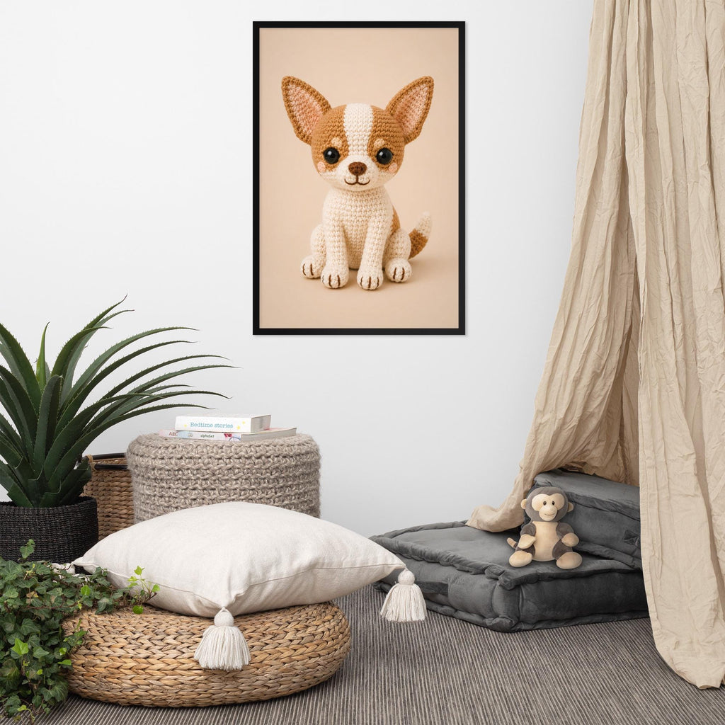 Crochet Chihuahua Dog Wall Art Print showcasing chihuahua art, a great pick for cottagecore dog lovers