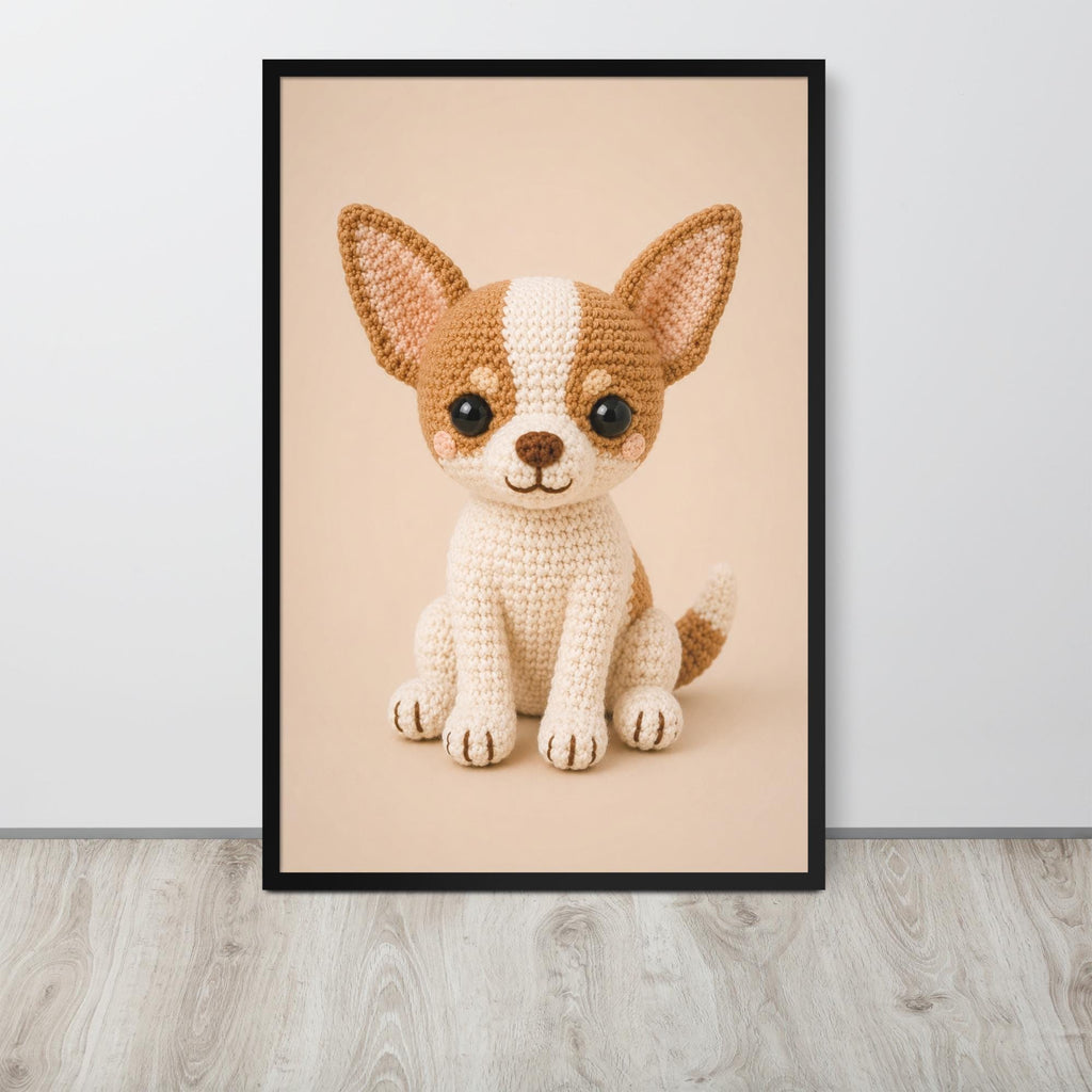 Crochet Chihuahua Dog Wall Art Print mockup highlighting chihuahua crochet and crochet chihuahua style