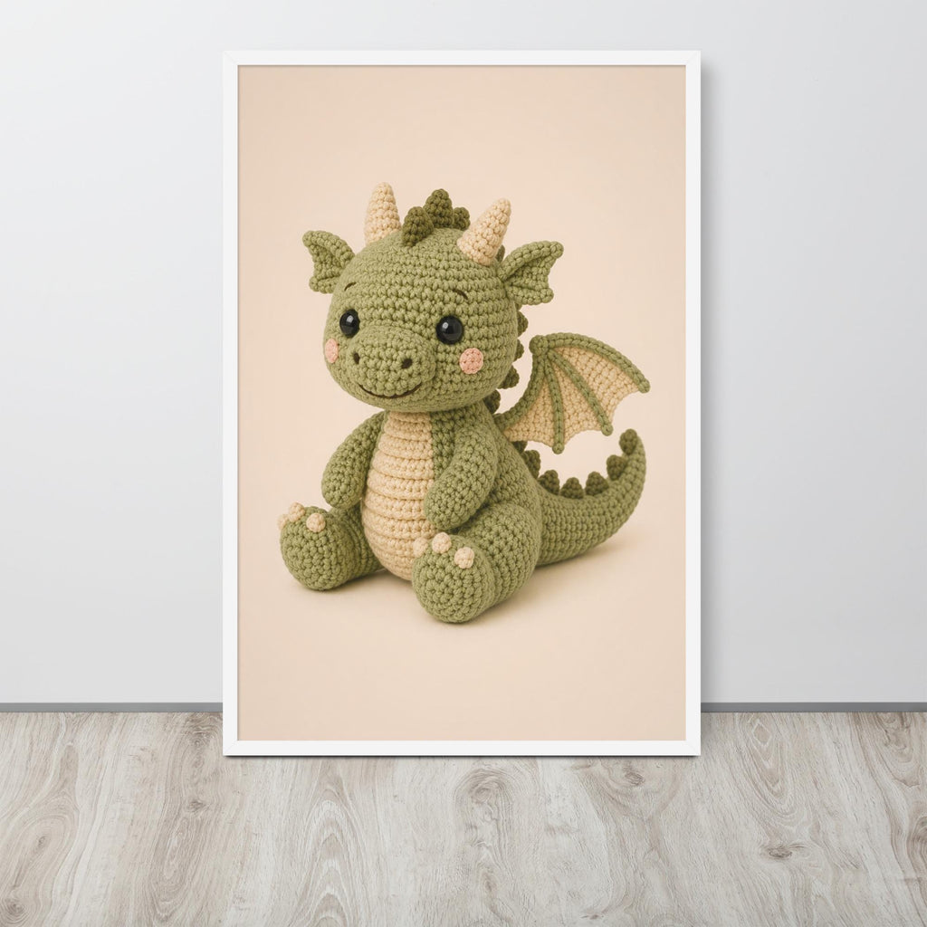 Crochet Dragon Nursery Wall Art Print with dragon amigurumi details, curated for girl dragon nursery interiors