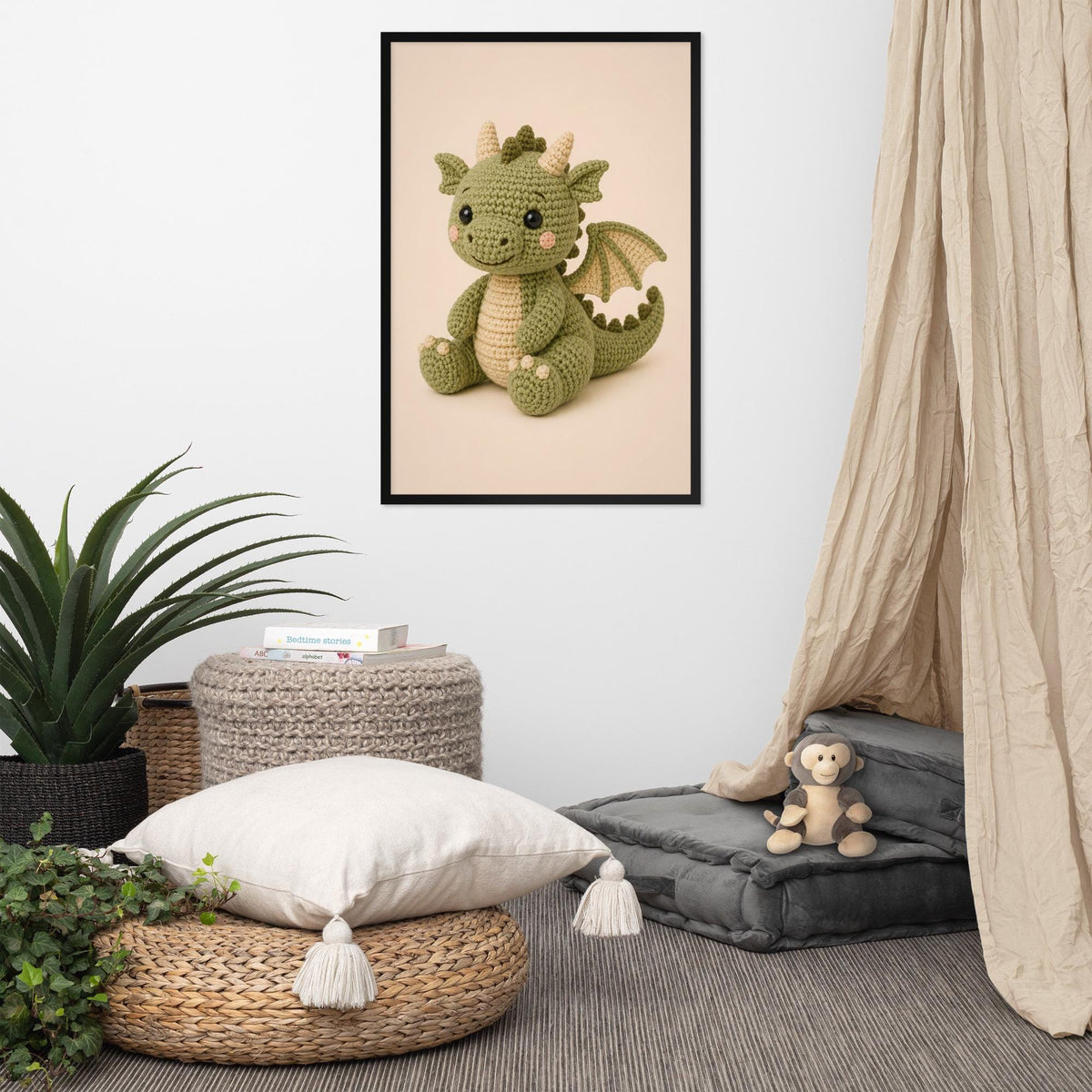 Crochet Dragon Nursery Wall Art Print showcasing crochet art print, a great pick for dragon nursery lovers
