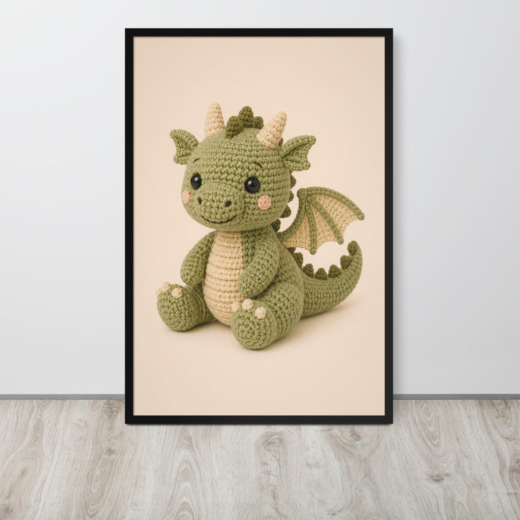 Crochet Dragon Nursery Wall Art Print mockup highlighting crochet dragon and dragon nursery print style