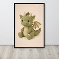 Crochet Dragon Nursery Wall Art Print mockup highlighting crochet dragon and dragon nursery print style