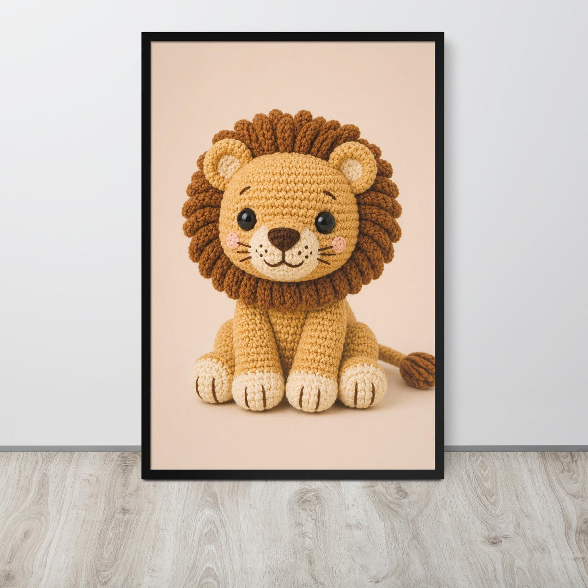 Crochet Safari Nursery Wall Art Set of 3 Prints displayed in a modern room, ideal nursery print set accent for set of 3 nursery