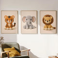 Crochet Safari Nursery Wall Art Set of 3 Prints featuring 3 piece wall art, perfect nursery wall art set for home decor