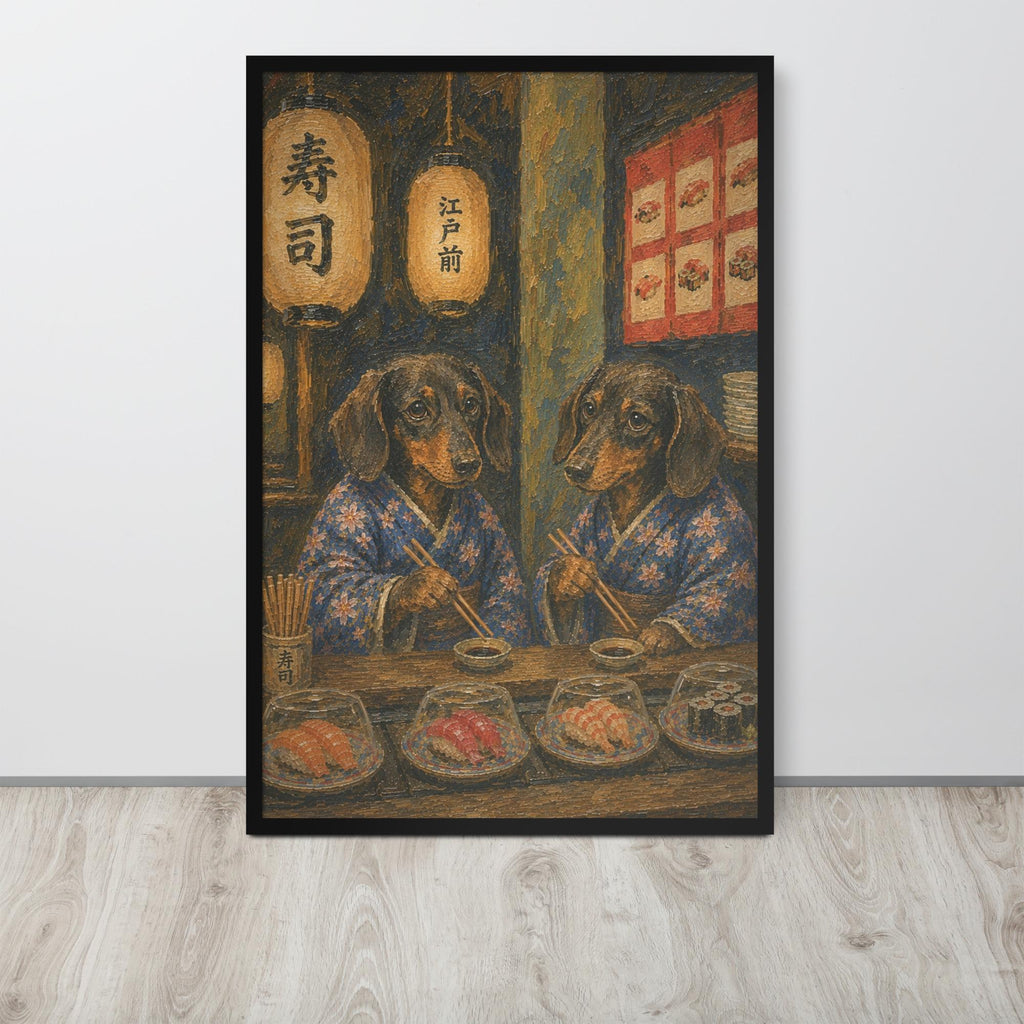 Dachshund Japanese Bar Wall Art Print with dachshund wall art details, curated for whimsical art interiors