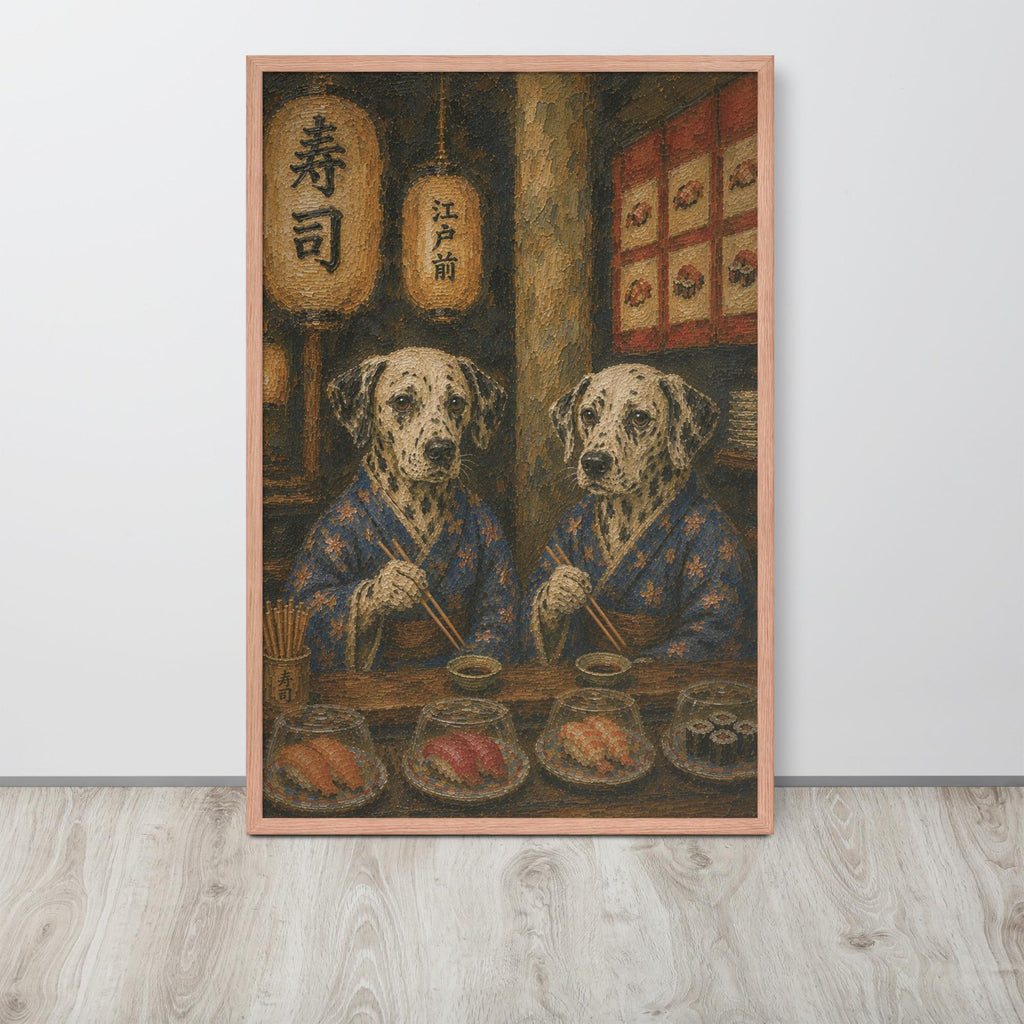 Dalmatian Japanese Bar Wall Art Print hanging as whimsical dog decor with a funny dalmatian look