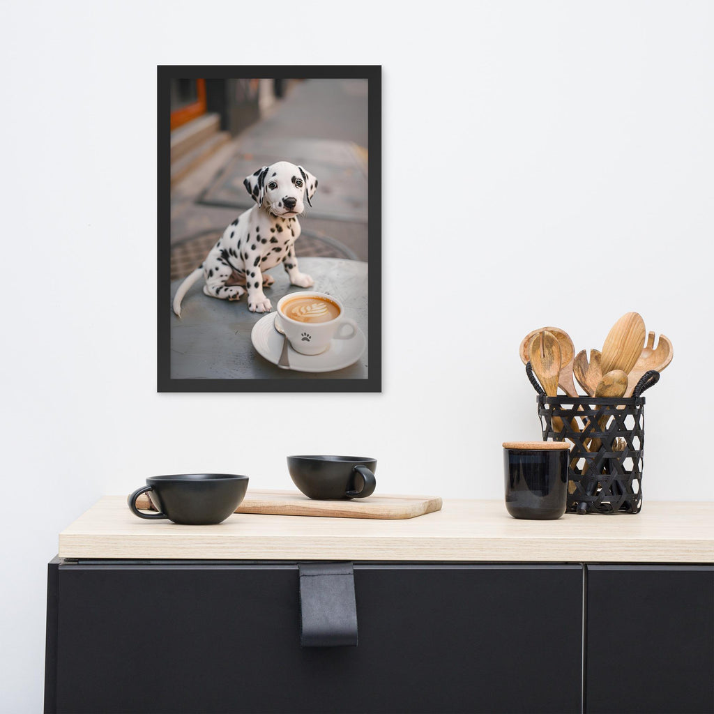 Dalmatian Puppy Coffee Print showcasing coffee lover gift, a great pick for dalmatian wall art lovers