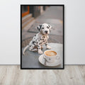 Dalmatian Puppy Coffee Print displayed in a modern room, ideal cute puppy dog print accent for dog lover gifts